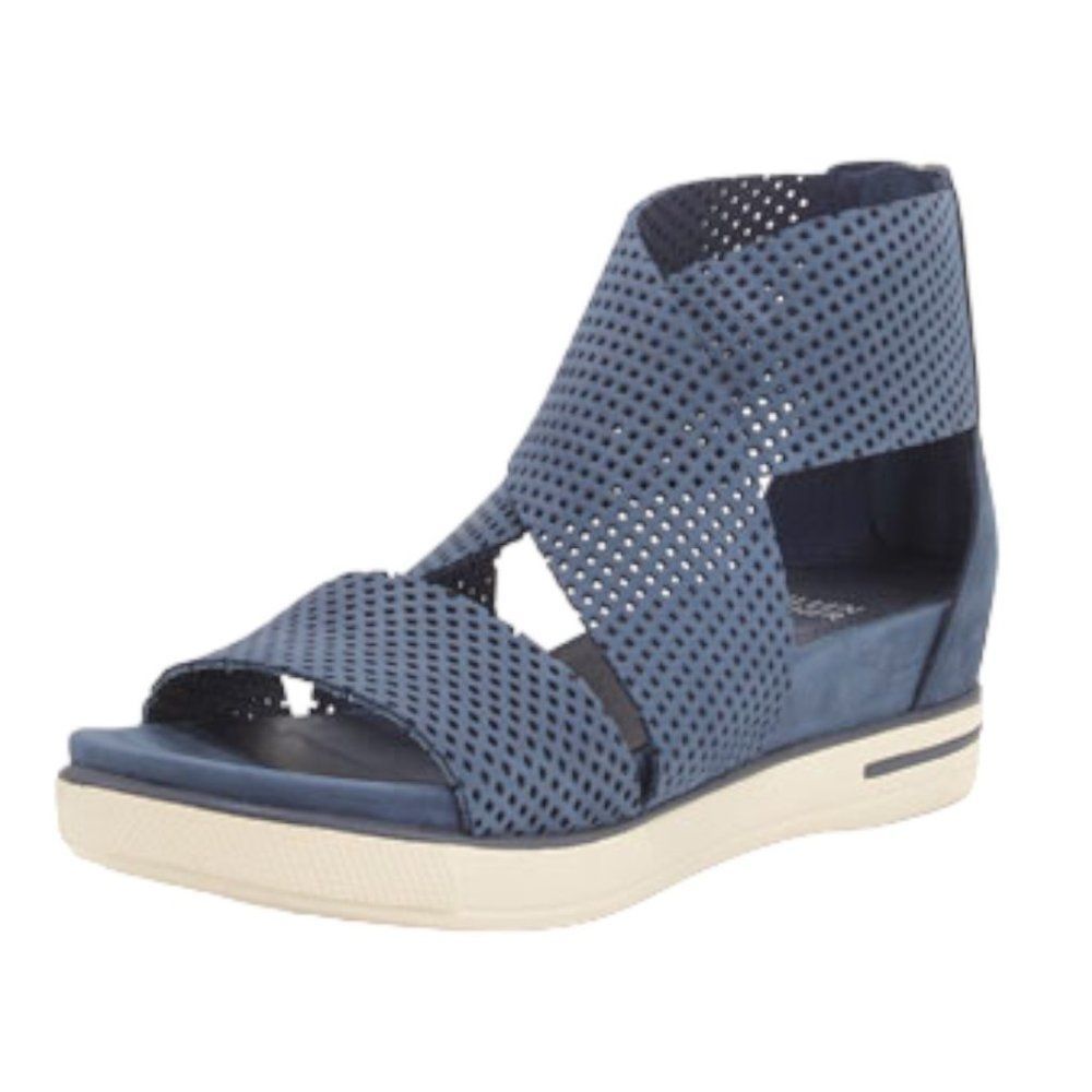 Eileen Fisher Blue Perforated Wedge Sandals